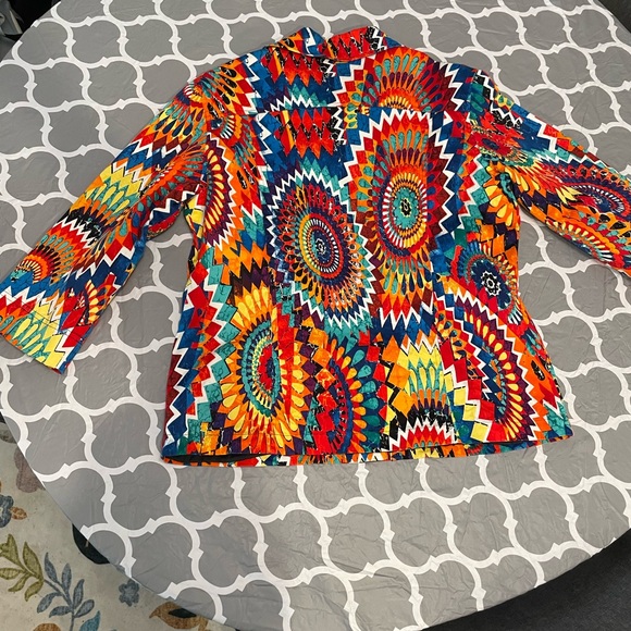 Chico's Women's Vibrant Colorful Blazer Size 2 L 98% cotton - Picture 6 of 6